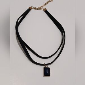 10" Black 2 Layers Rope Blue Pendant Choker Handmade A56
